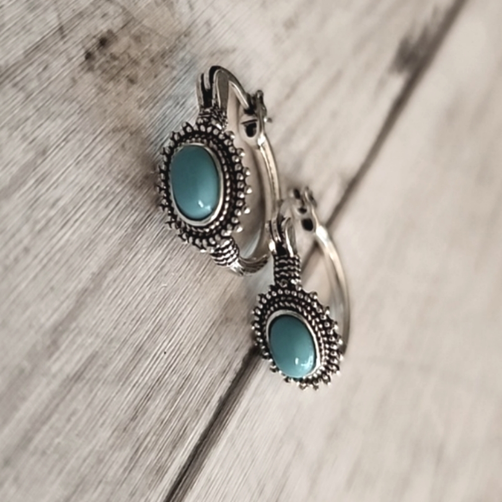 Mini Simulated Turquoise  Huggie Hoops